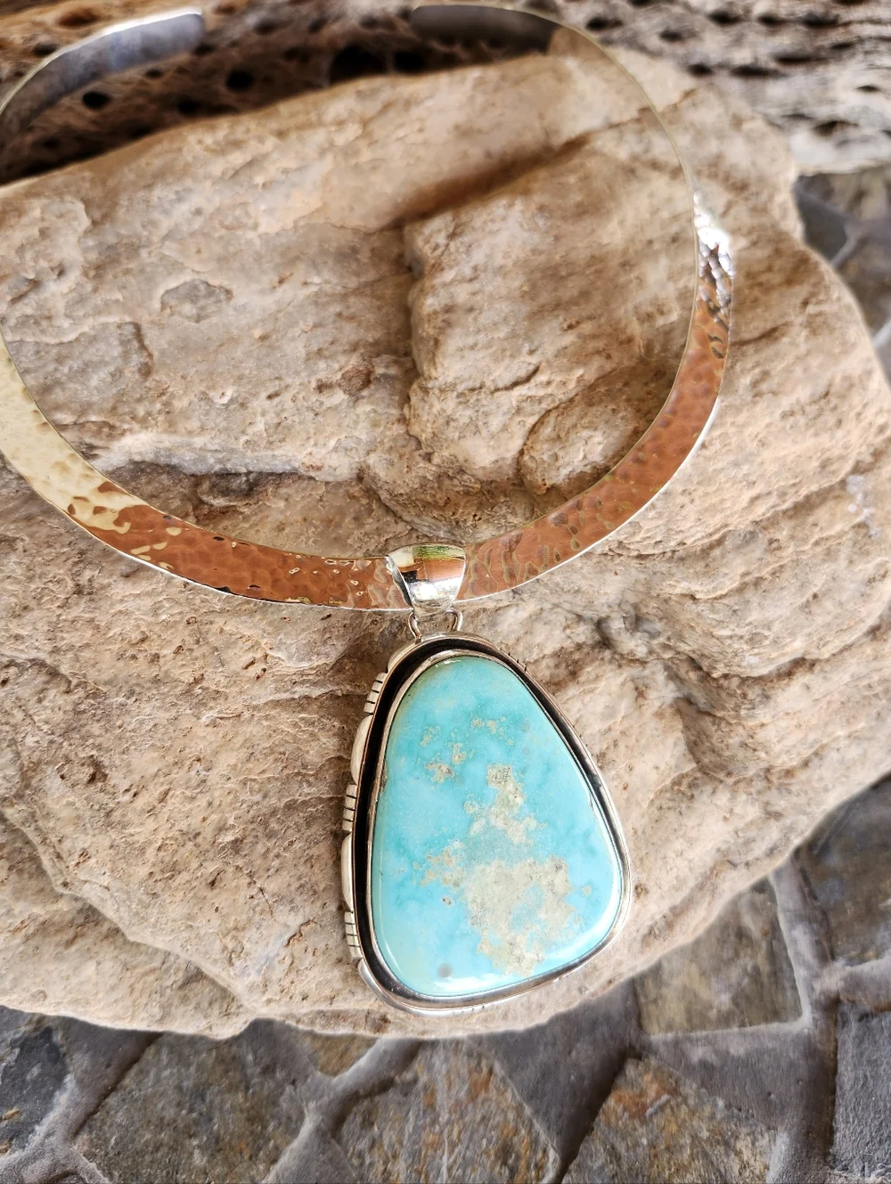 Sterling Silver Navajo SIGNED Huge Turquoise Necklace - Picture 13 of 17